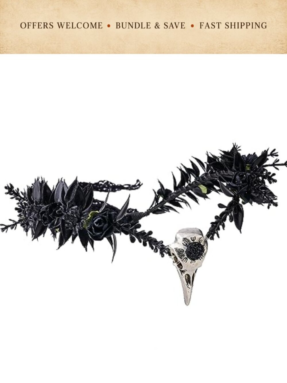 Handmade Gothic Adjustable Raven Skull Tiara Witch Headband Dark Fairy